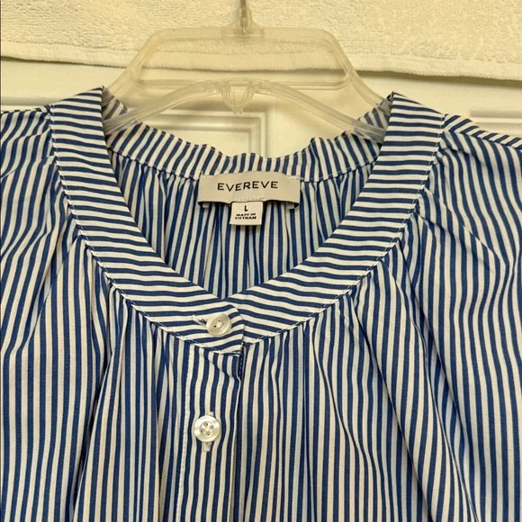 Evereve Navy & White Stripe Cap Sleeve Button Down Top 100% cotton - Size Large - Picture 4 of 6